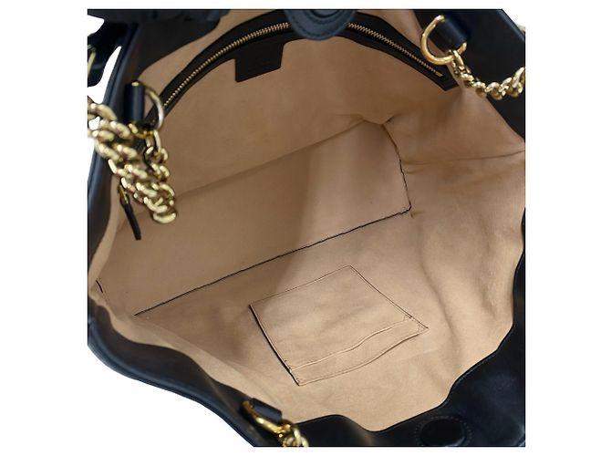 Borsa Tote Gucci in pelle con logo GG e catena Nero - vista 9