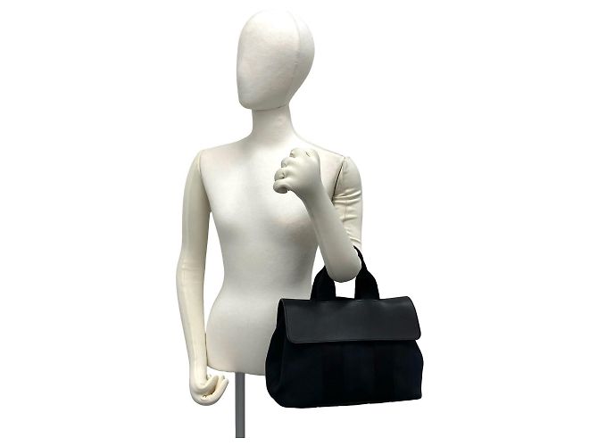 Hermès Borsa Tote Hermes Valparaiso PM Toile Chevron Nero - vista 2
