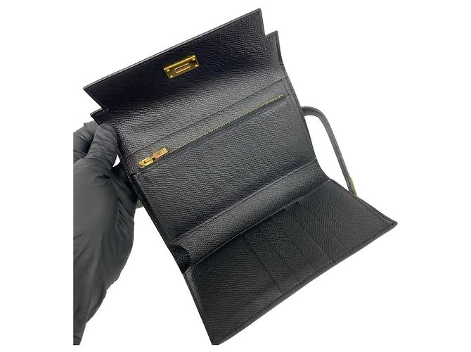 Hermès Hermes Kelly Wallet Medium aus schwarzem Epsom-Leder - Ansicht 7
