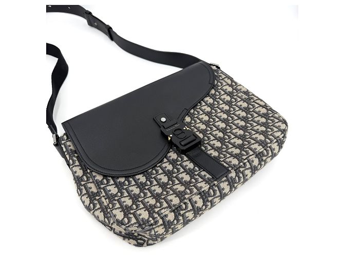 Borsa Messenger Christian Dior Oblique Saddle Flap da Uomo Nero Beige - vista 3