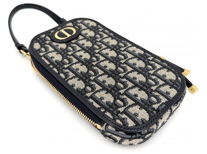 Borsa a tracolla Christian Dior Oblique 30 Montaigne Beige Blu navy - vista 3