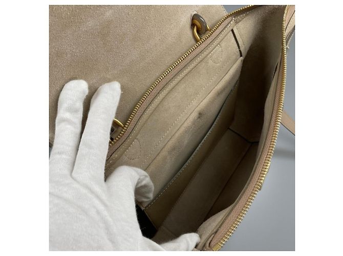 Céline Bolsa Celine em couro de bezerro grão Branco Bege Dourado - vista 5