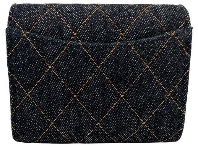 Portafoglio bi-fold Chanel in denim blu navy - vista 2