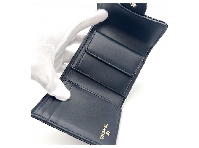 Portafoglio bi-fold Chanel in denim blu navy - vista 7