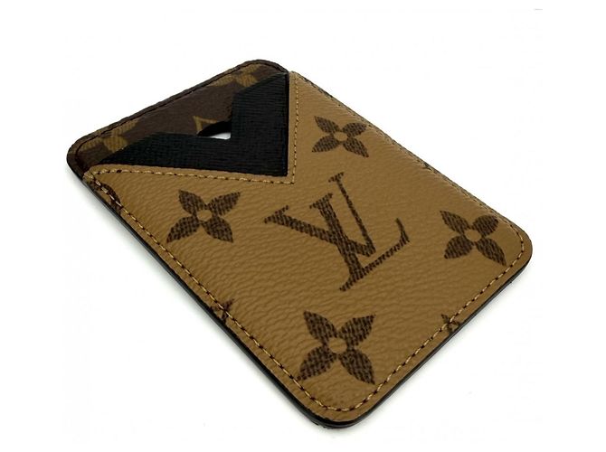 Portabiglietti da uomo Louis Vuitton Monogram Reverse Marrone Nero - vista 3