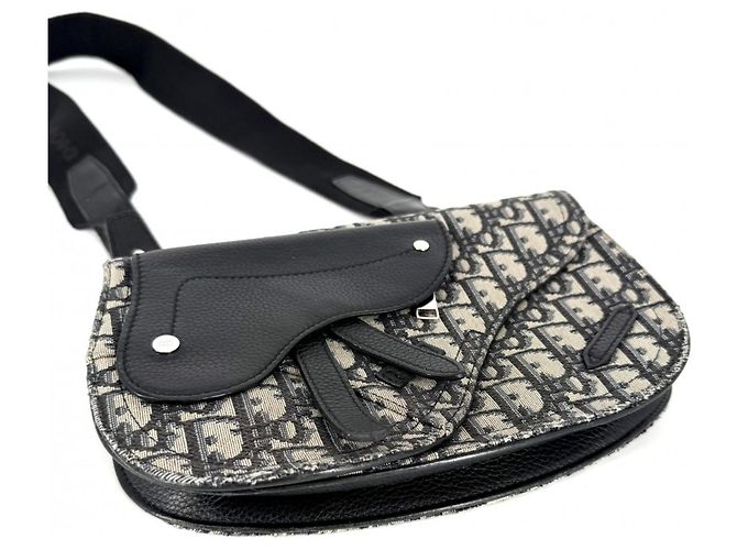 Borsa Saddle Trotter da Uomo Christian Dior Nero Bianco Beige - vista 3