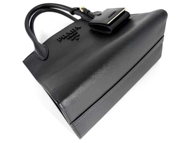Borsa monocromatica Prada da donna con logo triangolare Nero - vista 3