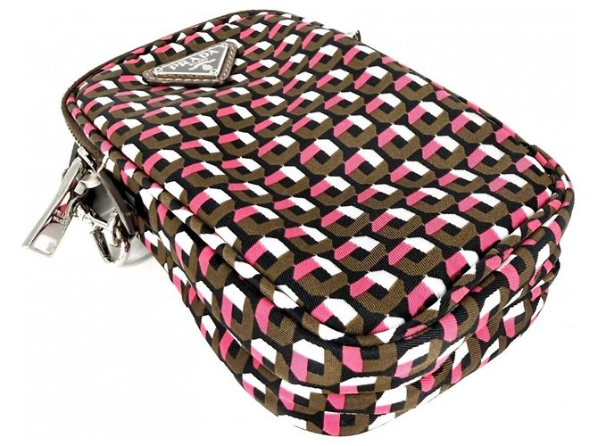 Borsa a tracolla Prada in nylon kaki e rosa Cachi - vista 3