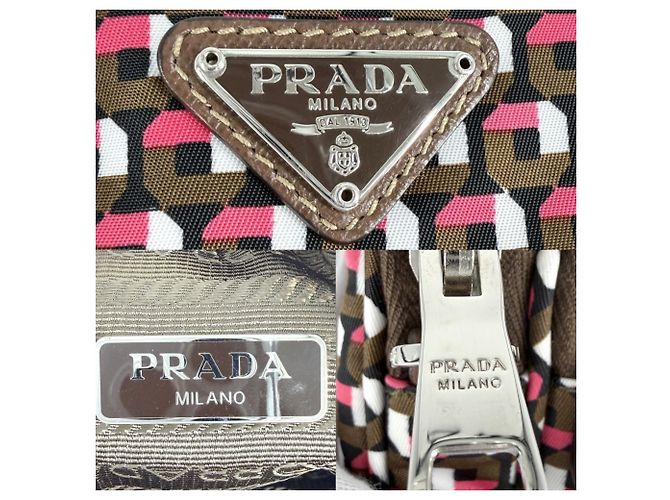 Borsa a tracolla Prada in nylon kaki e rosa Cachi - vista 6