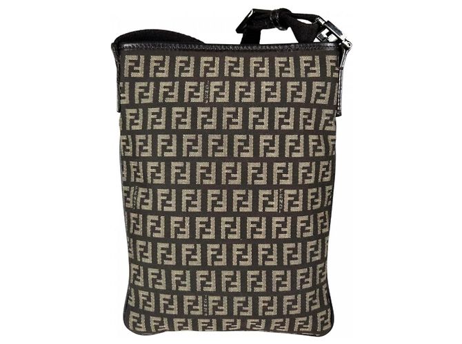 Borsa a tracolla Fendi in tela e pelle marrone - vista 2