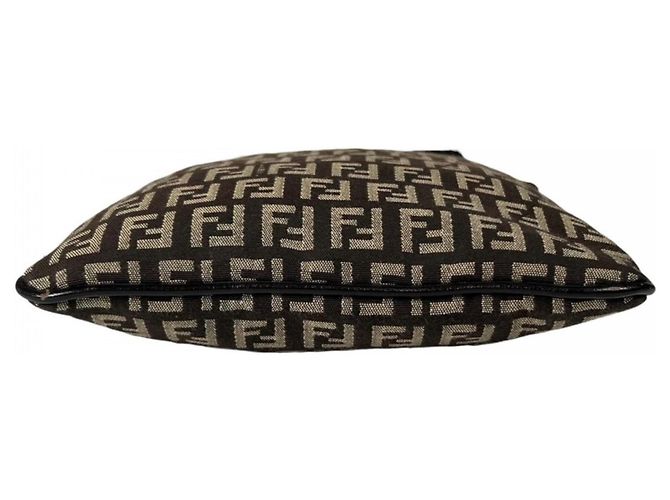 Borsa a tracolla Fendi in tela e pelle marrone - vista 4