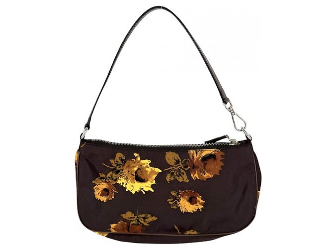 Borsa Prada floreale in nylon e pelle marrone giallo - vista 2