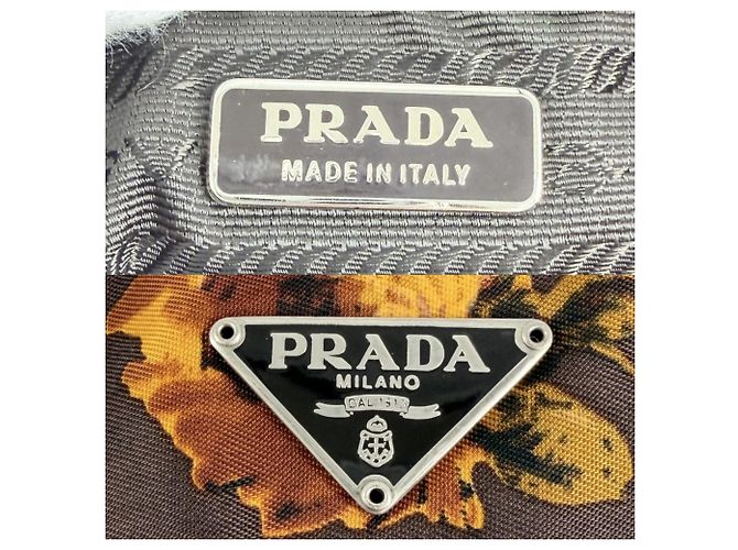 Borsa Prada floreale in nylon e pelle marrone giallo - vista 5
