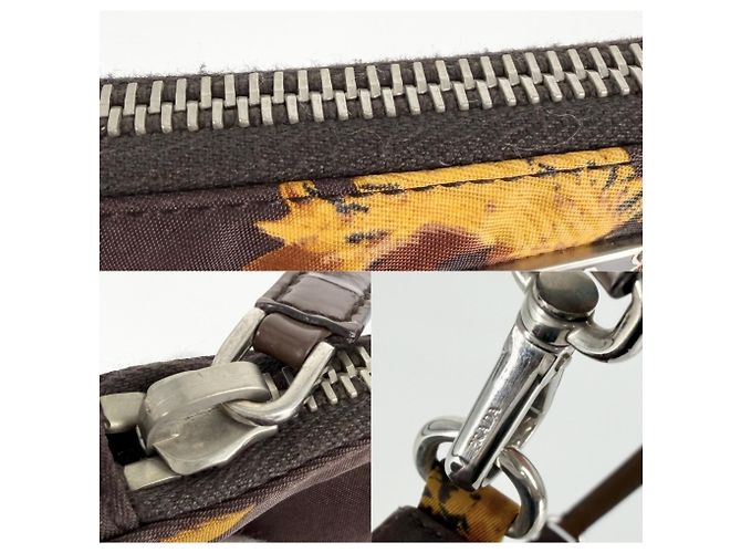 Borsa Prada floreale in nylon e pelle marrone giallo - vista 6