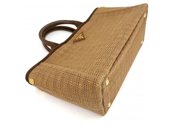 Borsa a tracolla Prada da donna in tela e paglia marrone - vista 3
