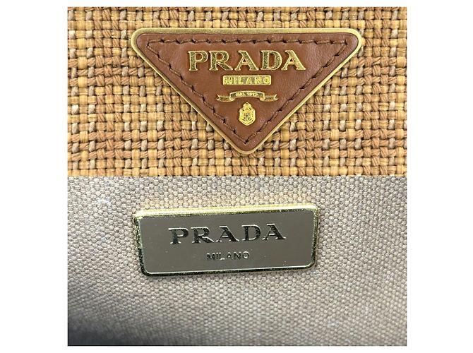 Borsa a tracolla Prada da donna in tela e paglia marrone - vista 5