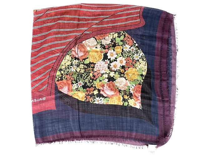 Sciarpa Balenciaga Large Floral Multicolore Bordò - vista 2