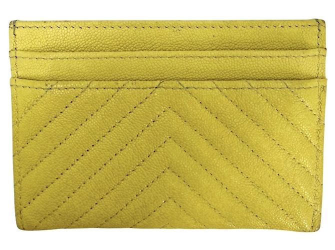 Tarjetero Chanel de piel de becerro granulada amarilla Amarillo - vista 2