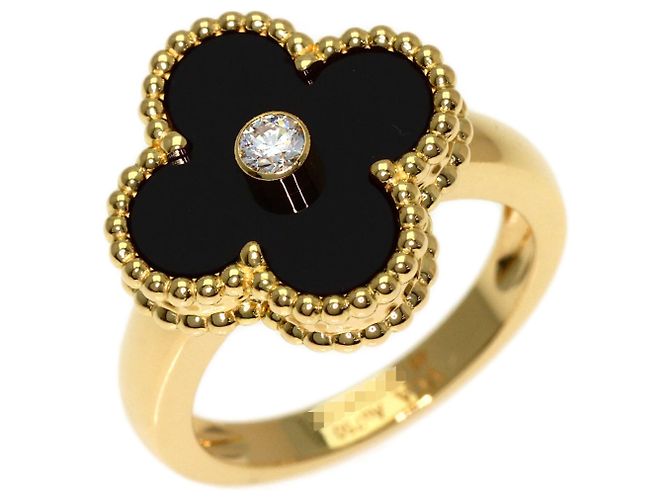 Anello Van Cleef & Arpels Vintage Alhambra Onice e Diamanti - vista 2
