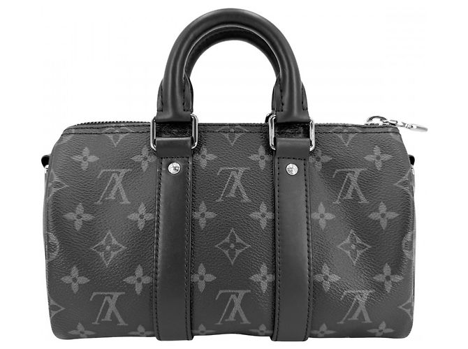 Louis Vuitton Men's Monogram Eclipse Keepall Bandoulière 25 Nero - vista 2