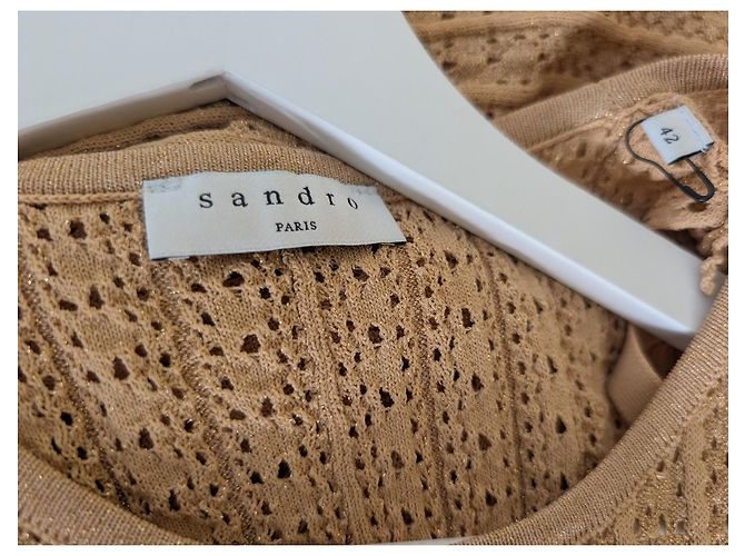 Sandro Beiges Strick-Maxikleid aus Pointelle Golden - Ansicht 11