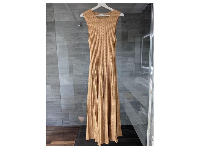 Sandro Beiges Strick-Maxikleid aus Pointelle Golden - Ansicht 2