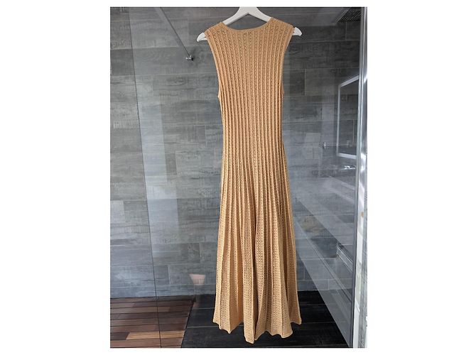 Sandro Beiges Strick-Maxikleid aus Pointelle Golden - Ansicht 7