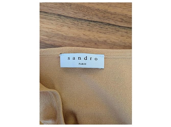Sandro Beiges Strick-Maxikleid aus Pointelle Golden - Ansicht 8