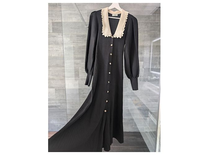 Sandro Vestido Largo Dorothy con Cuello Bebé Negro - vista 3