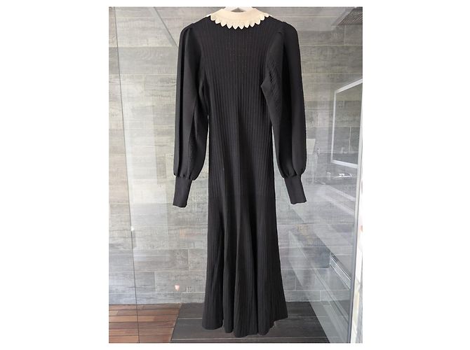 Sandro Vestido Largo Dorothy con Cuello Bebé Negro - vista 6