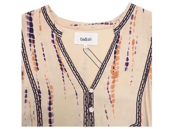 Mini abito Ba&Sh Isabella tie-dyed in viscosa crema Bianco Crudo - vista 4