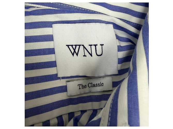 Autre Marque Camicia a righe con bottoni WNU in cotone blu e bianco - vista 4