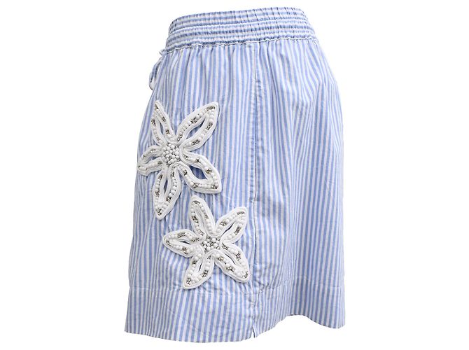 Pantalones cortos de rayas con apliques florales Sandro en algodón azul - vista 2