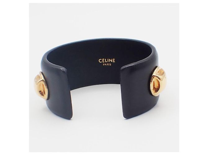 Céline Celine Bracciale rigido con borchie in pelle e metallo placcato Nero - vista 2