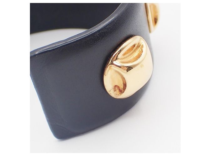 Céline Celine Bracciale rigido con borchie in pelle e metallo placcato Nero - vista 6
