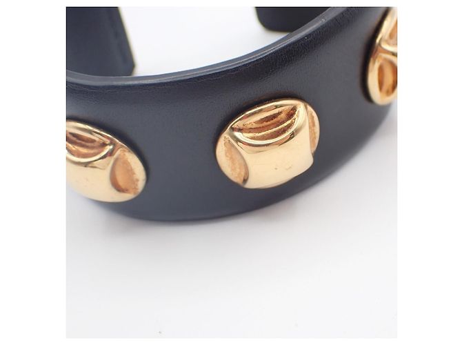 Céline Celine Bracciale rigido con borchie in pelle e metallo placcato Nero - vista 7