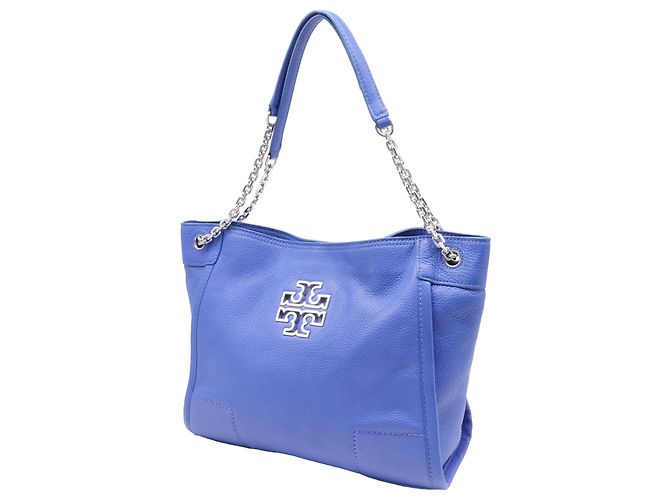 Borsa Tote Britten piccola con catena Tory Burch in pelle blu - vista 2