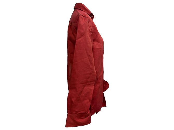 Autre Marque Camicia button-down WNU in lino rosso - vista 2