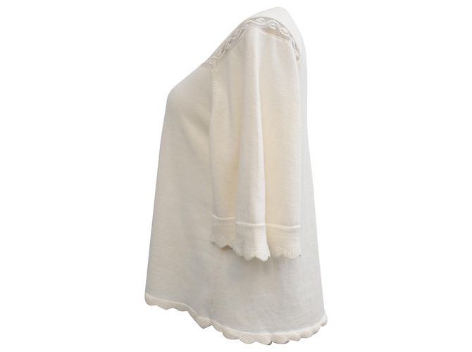 See by Chloé Pullover mit Hemdärmeln und gewellten Akzenten aus cremefarbener Baumwolle Weiß Roh - Ansicht 2