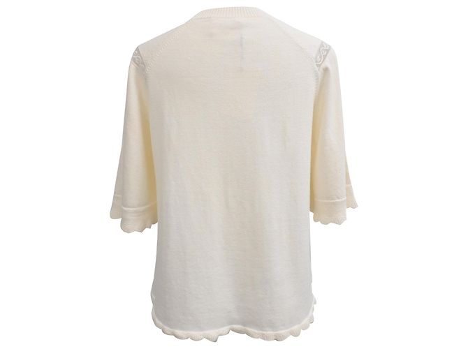 See by Chloé Pullover mit Hemdärmeln und gewellten Akzenten aus cremefarbener Baumwolle Weiß Roh - Ansicht 3