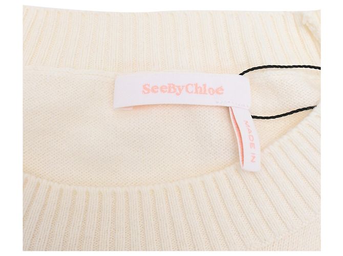 See by Chloé Pullover mit Hemdärmeln und gewellten Akzenten aus cremefarbener Baumwolle Weiß Roh - Ansicht 4