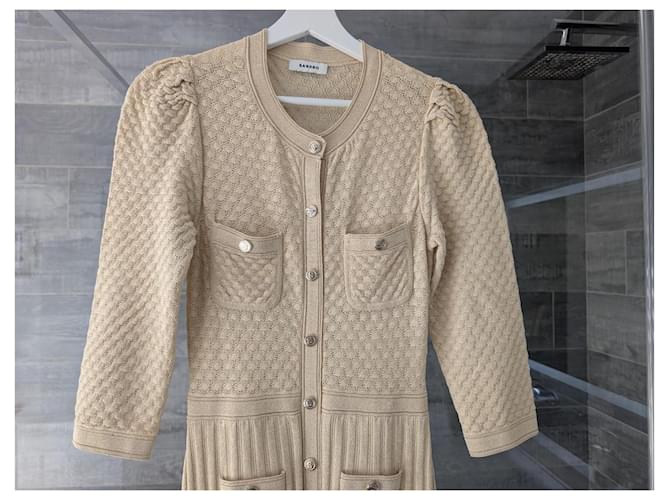 Sandro Beiges Strick-Maxikleid Golden - Ansicht 3