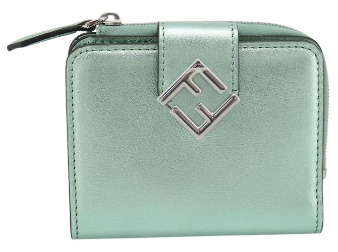 FENDI Compact Wallet Leather Green Silver 8M0490 - vista 13