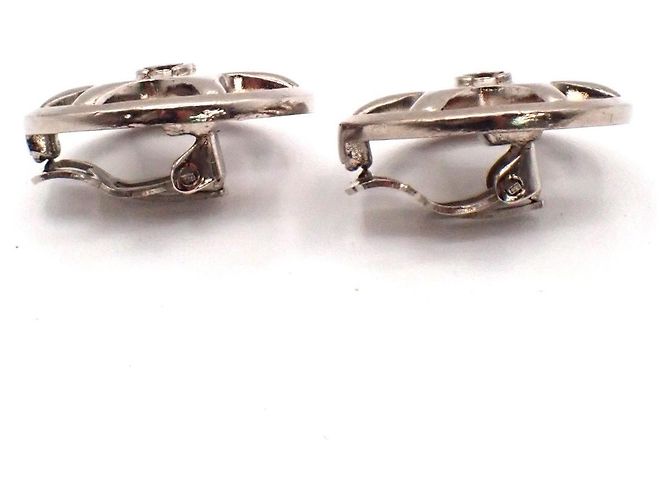 Chanel Vintage CC Round Clip-On Metal Small Argento - vista 4