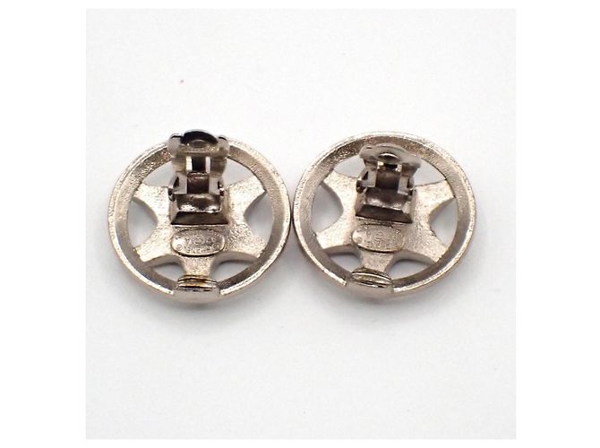 Chanel Vintage CC Round Clip-On Metal Small Argento - vista 5