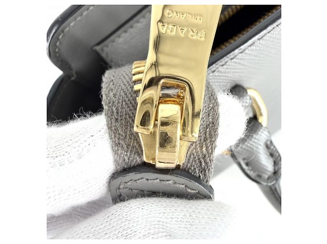 Borsa a mano in pelle grigia da donna Prada Marrone Bianco - vista 7