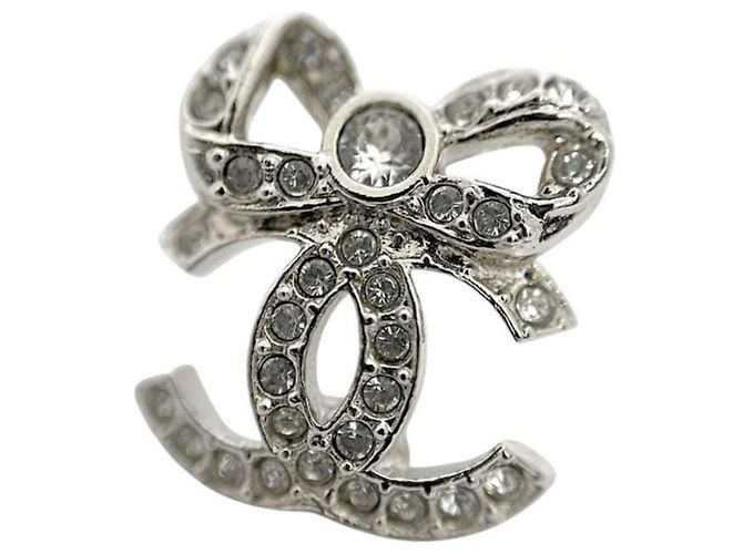 Orecchini a goccia Chanel argentati con strass Argento - vista 7