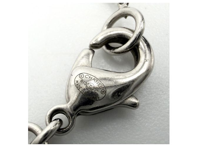 Collier Chanel en strass argenté - vue 4
