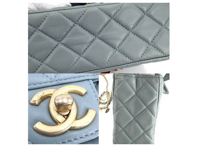 Borsa a tracolla Chanel in pelle verde e bianca Bianco - vista 6