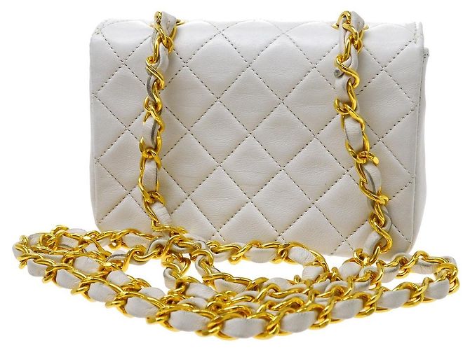Chanel Vintage Full Flap Quilted Lambskin Mini Bianco - vista 2